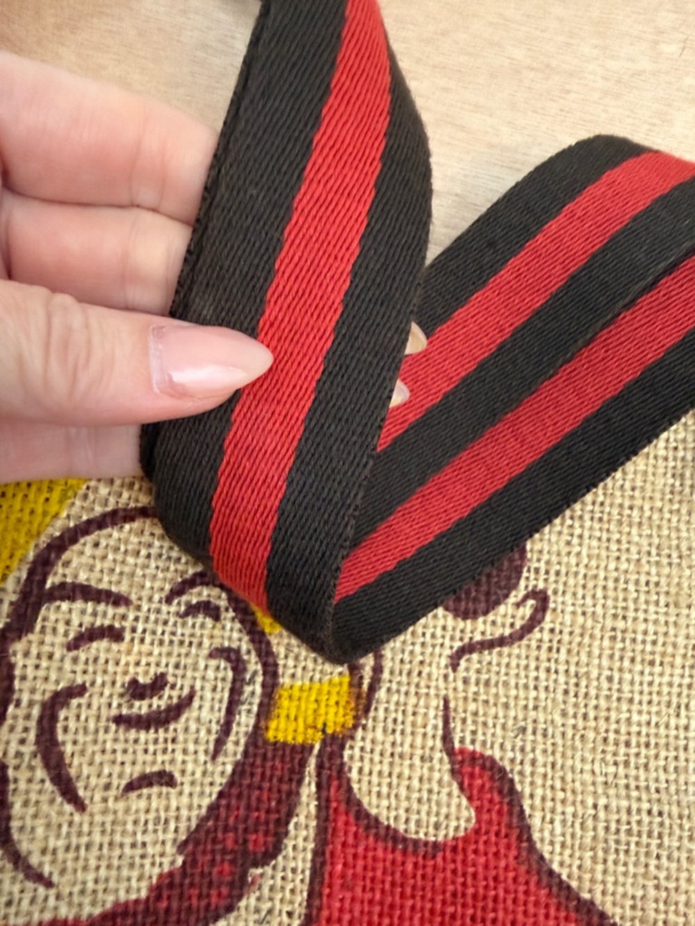 Natural Jute Tote Bag with Red Accents